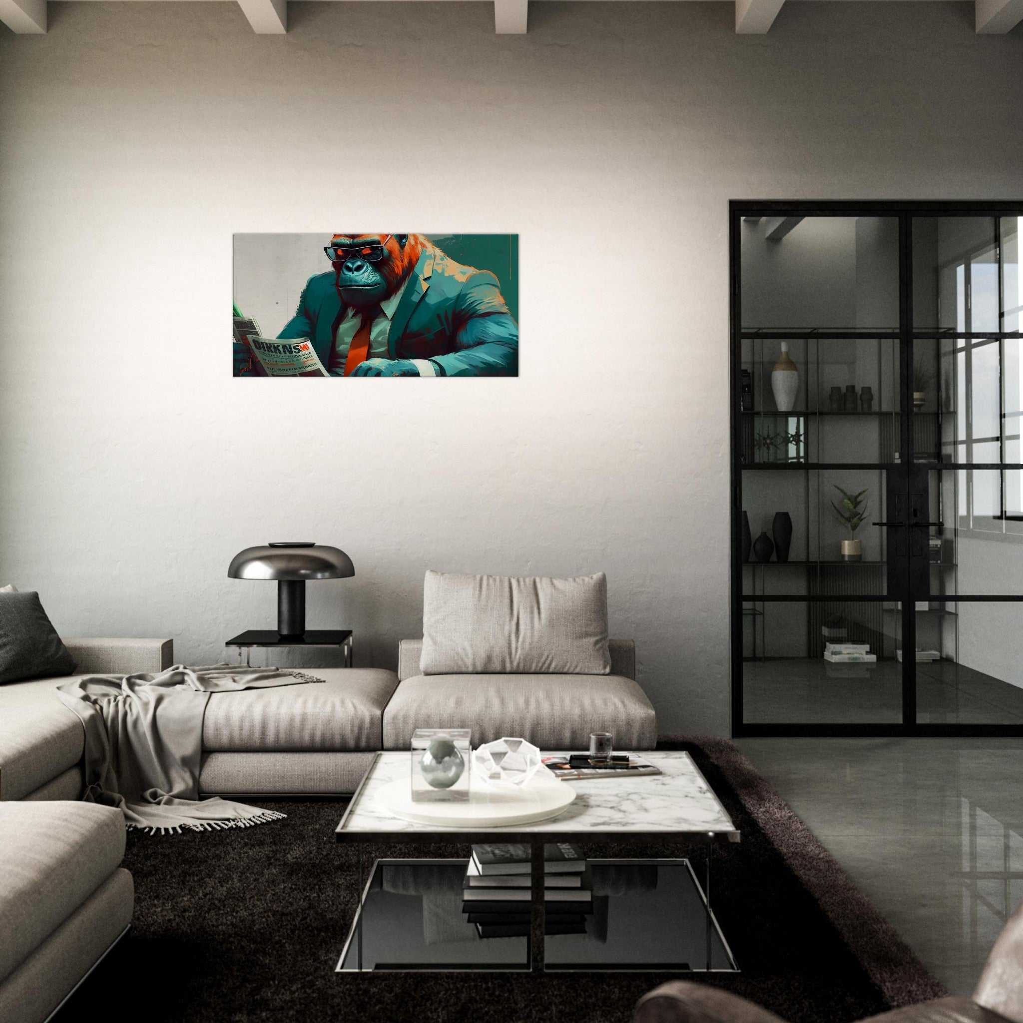 Gorilla with newspaper - canvas wall art print