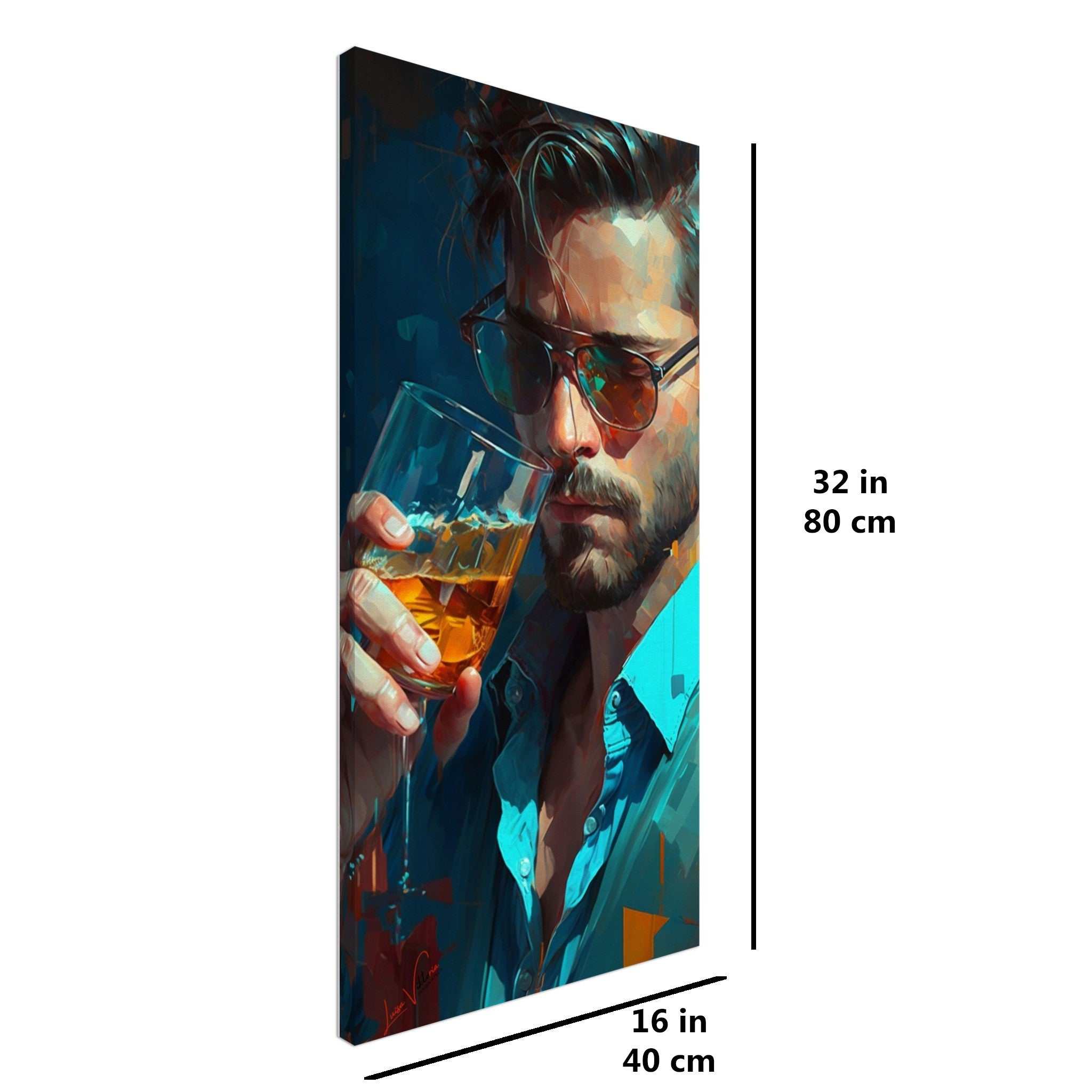 Man with whisky vertical canvas wall art print Luisa-Viktoria