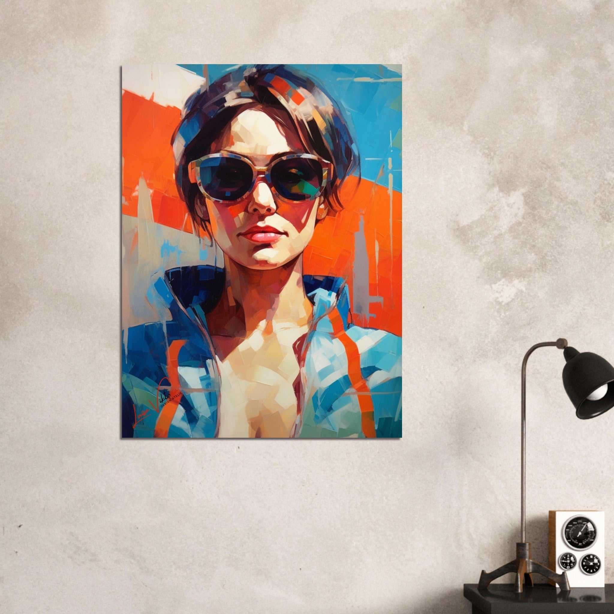 Woman in blue colorful poster art print