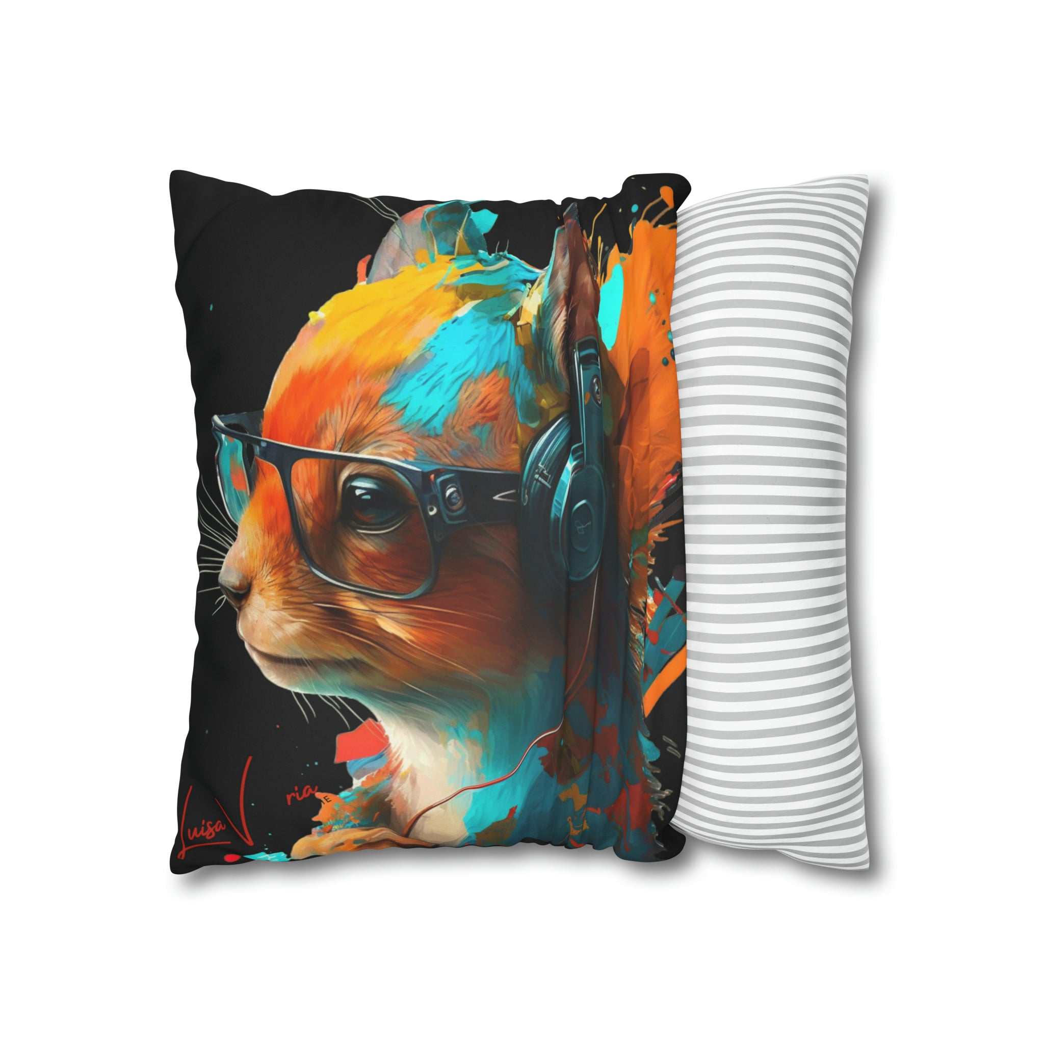 Pillow Case black, Squirrel, Animal Art, Desing gift, by Luisa Viktoria