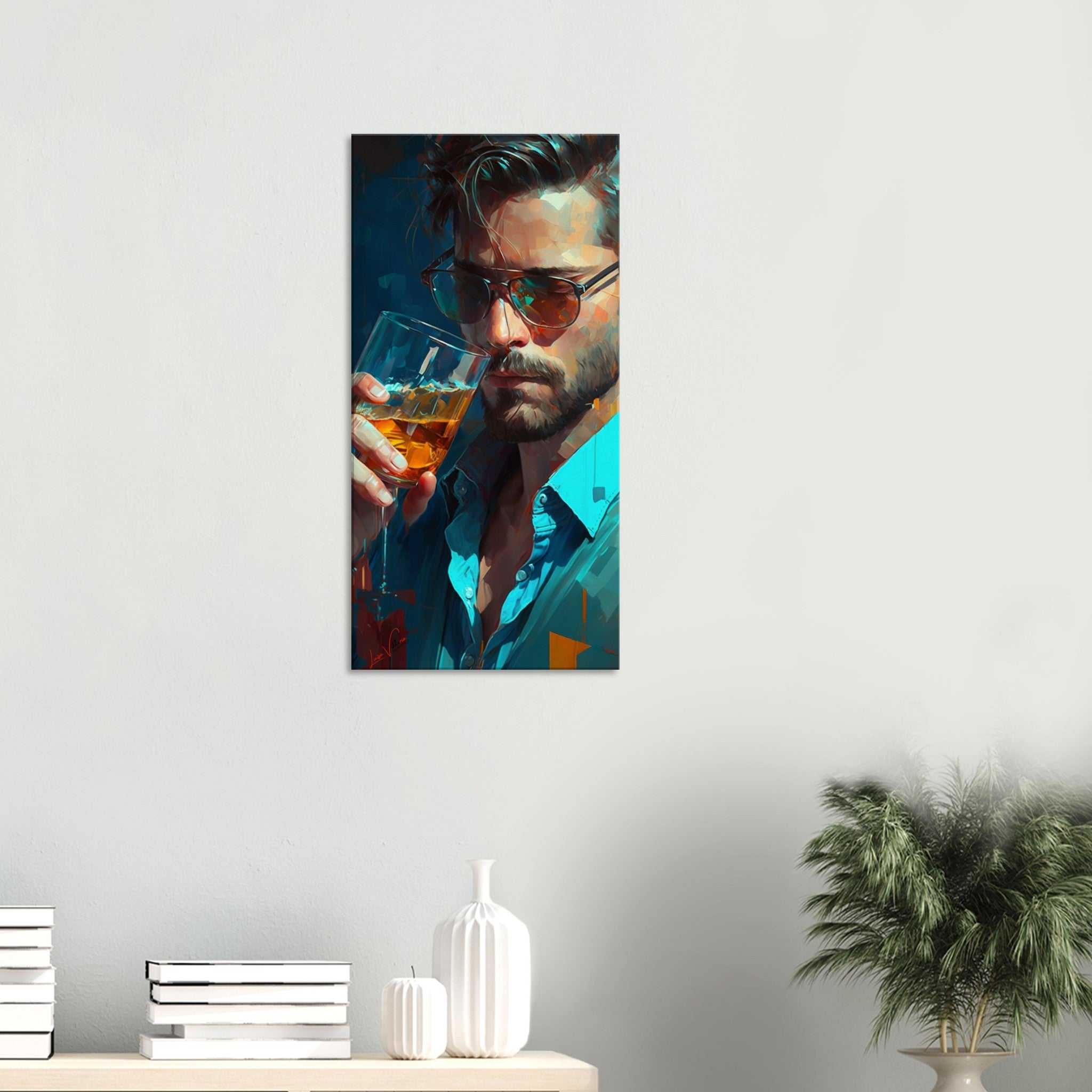 Man with whisky vertical canvas wall art print