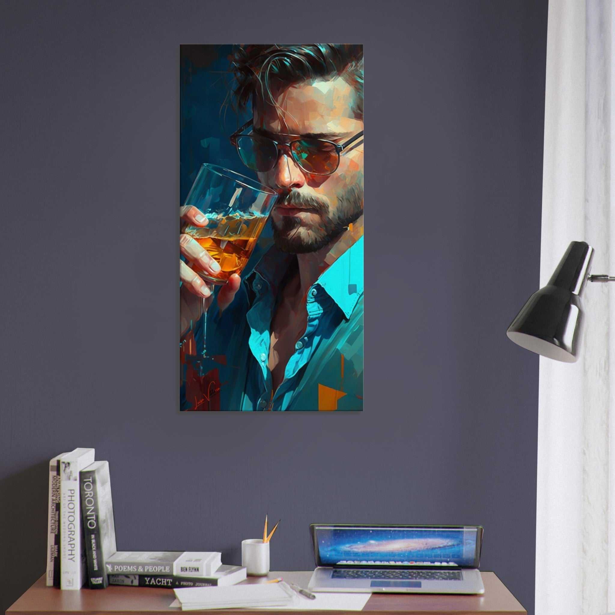Man with whisky vertical canvas wall art print