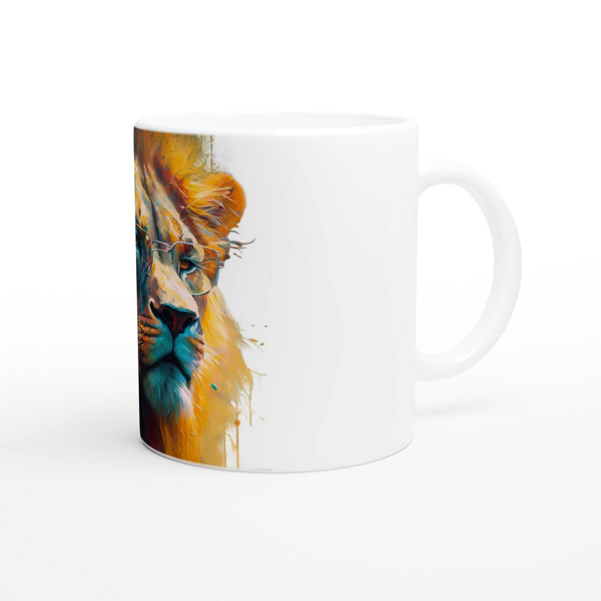 Ceramic Mug 11oz, Lion with glasses, Design gift, by Luisa Viktoria