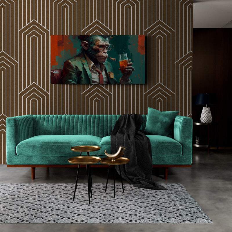 Luxurious Color Worlds, Monkey with cigar and whiskey. Colorful Wall Art, canvas gift, Luisa Viktoria.