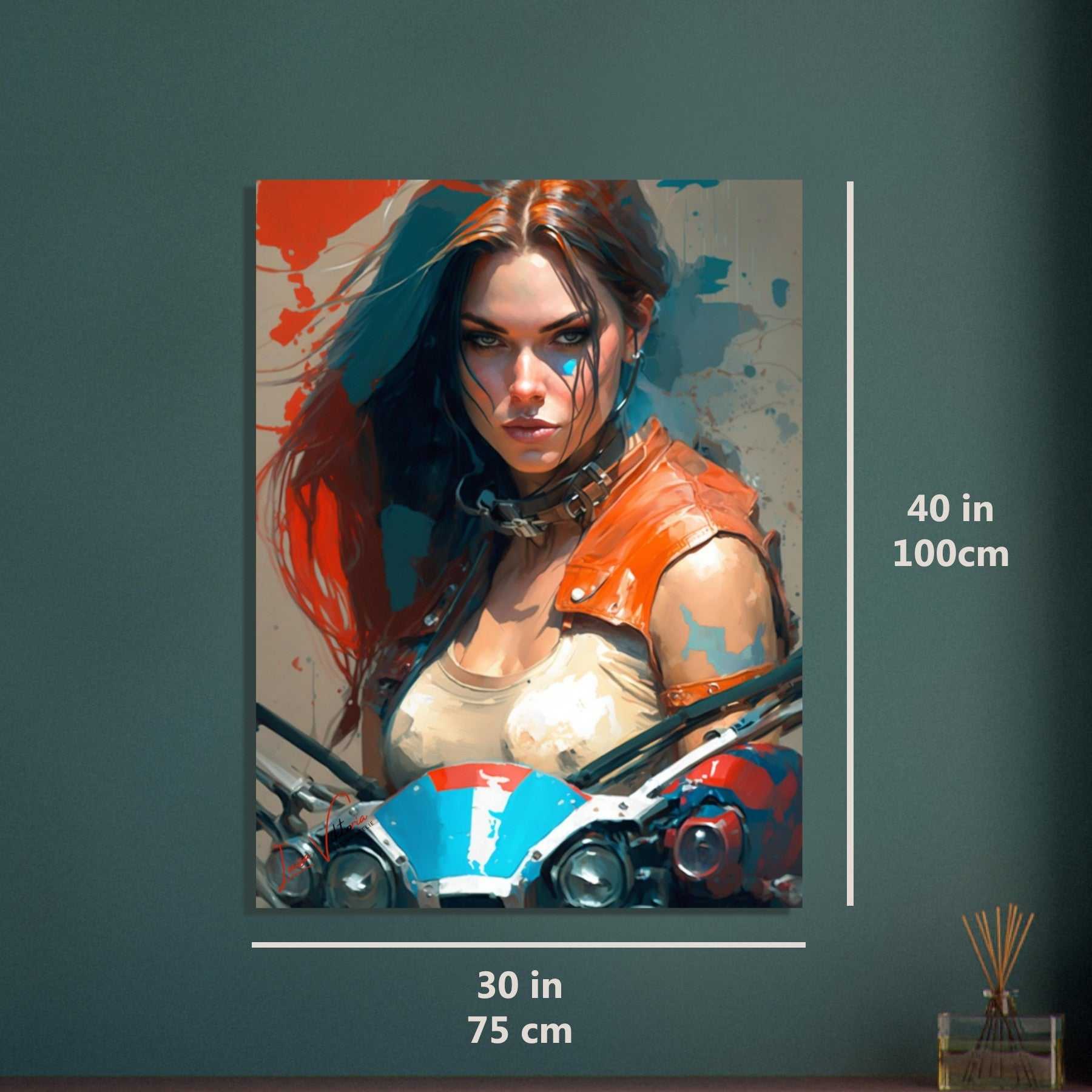 Bike and lady colorful poster art print