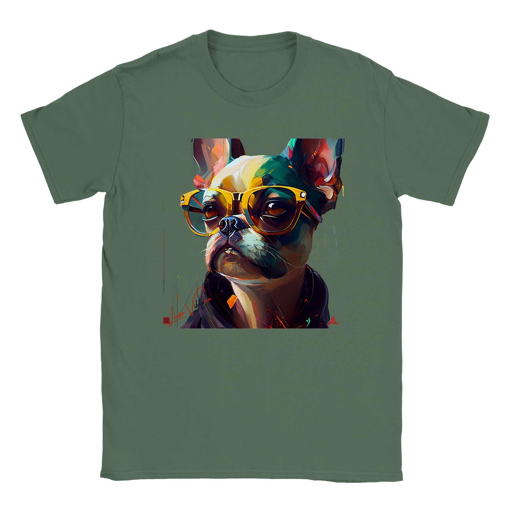 T-shirt unisexe au design tendance. Bouledogue français. Luisa Viktoria