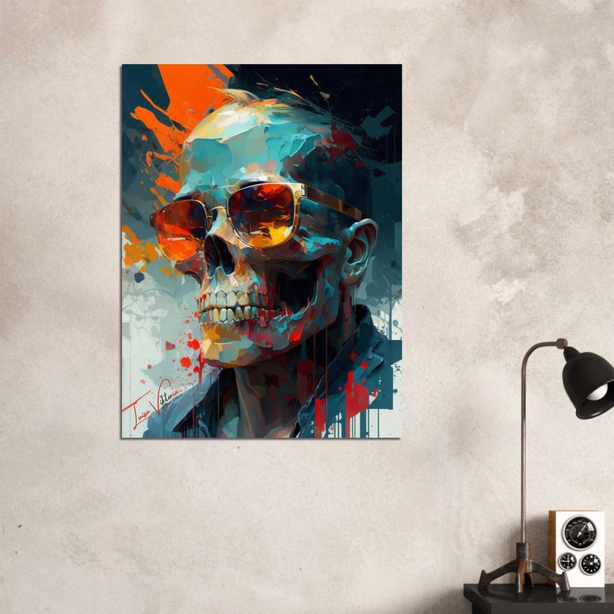 Male skull colorful poster art print