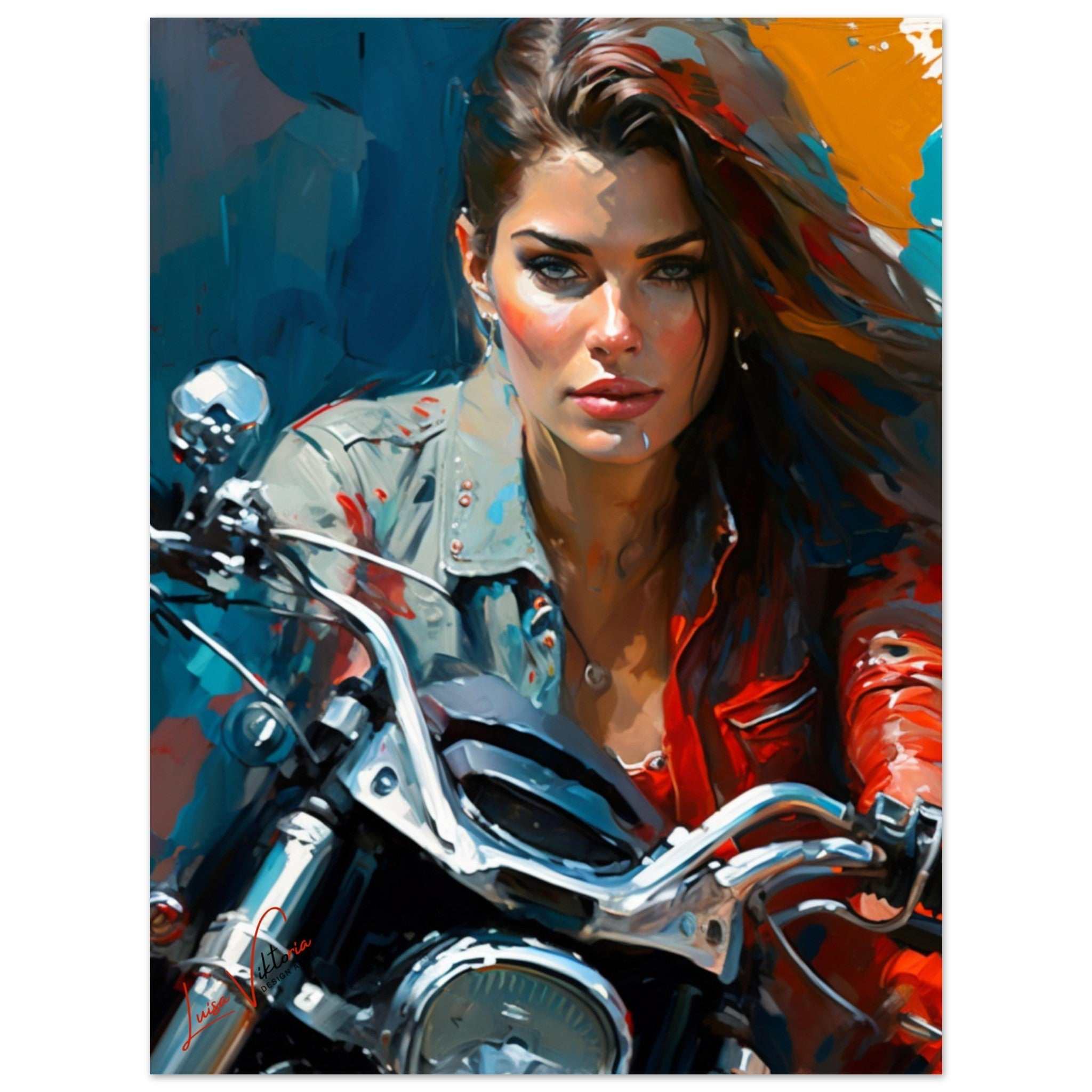 Bike and woman colorful poster art print Luisa-Viktoria