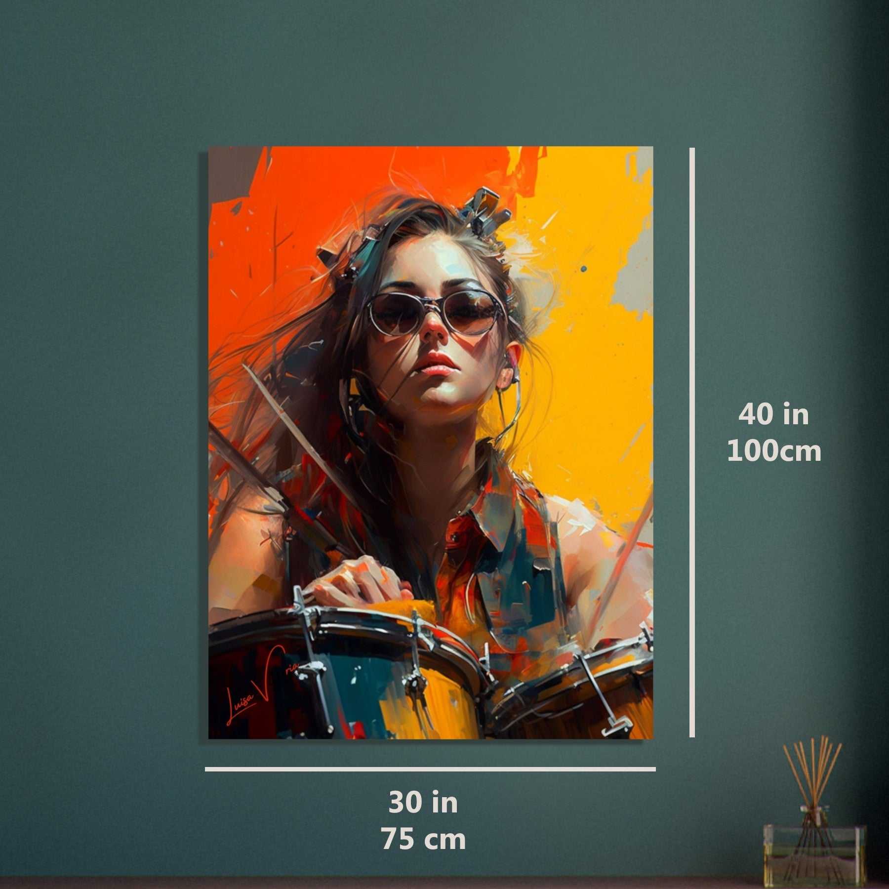 Drummer lady colorful poster art print