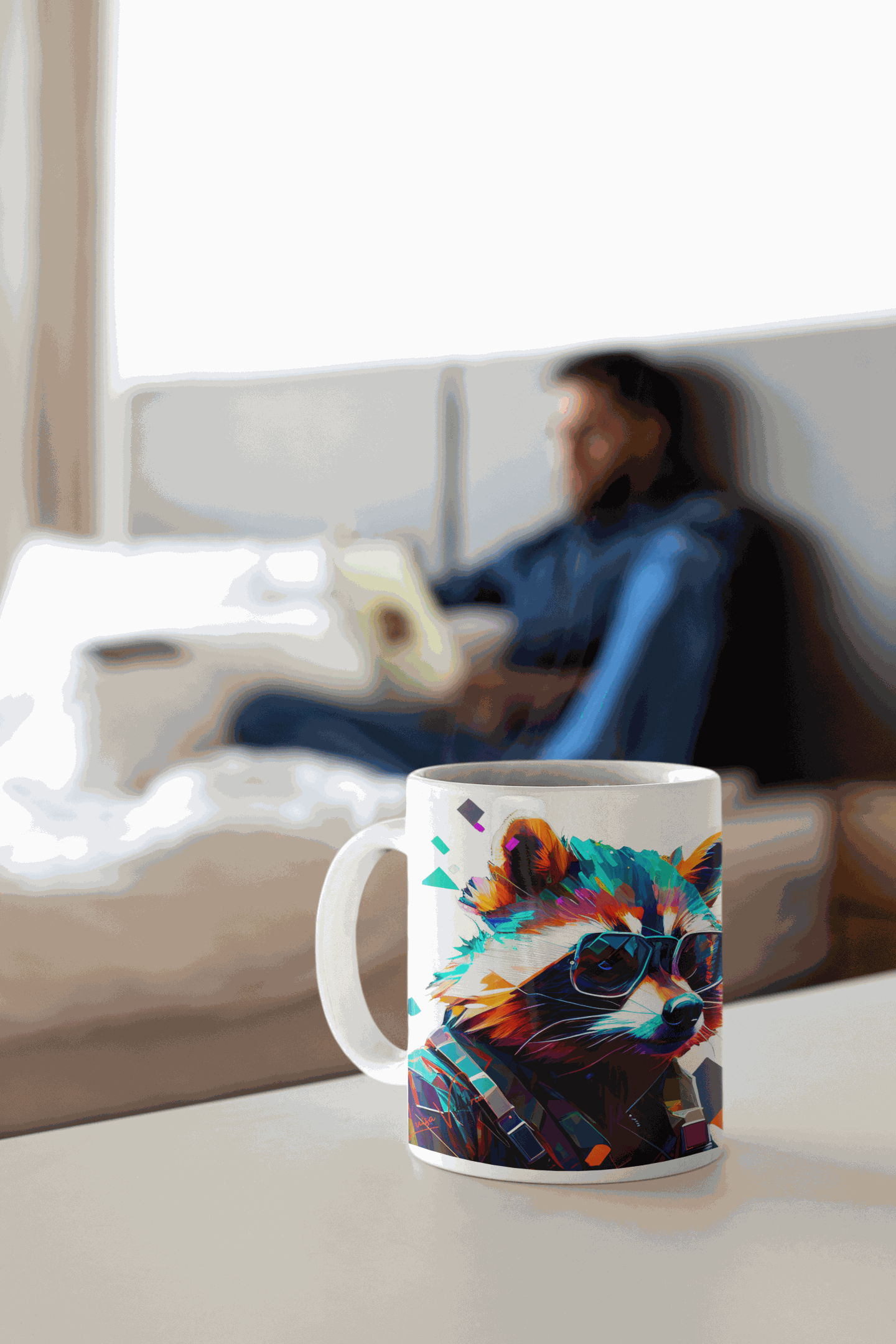 Raccoon ceramic coffee mug
