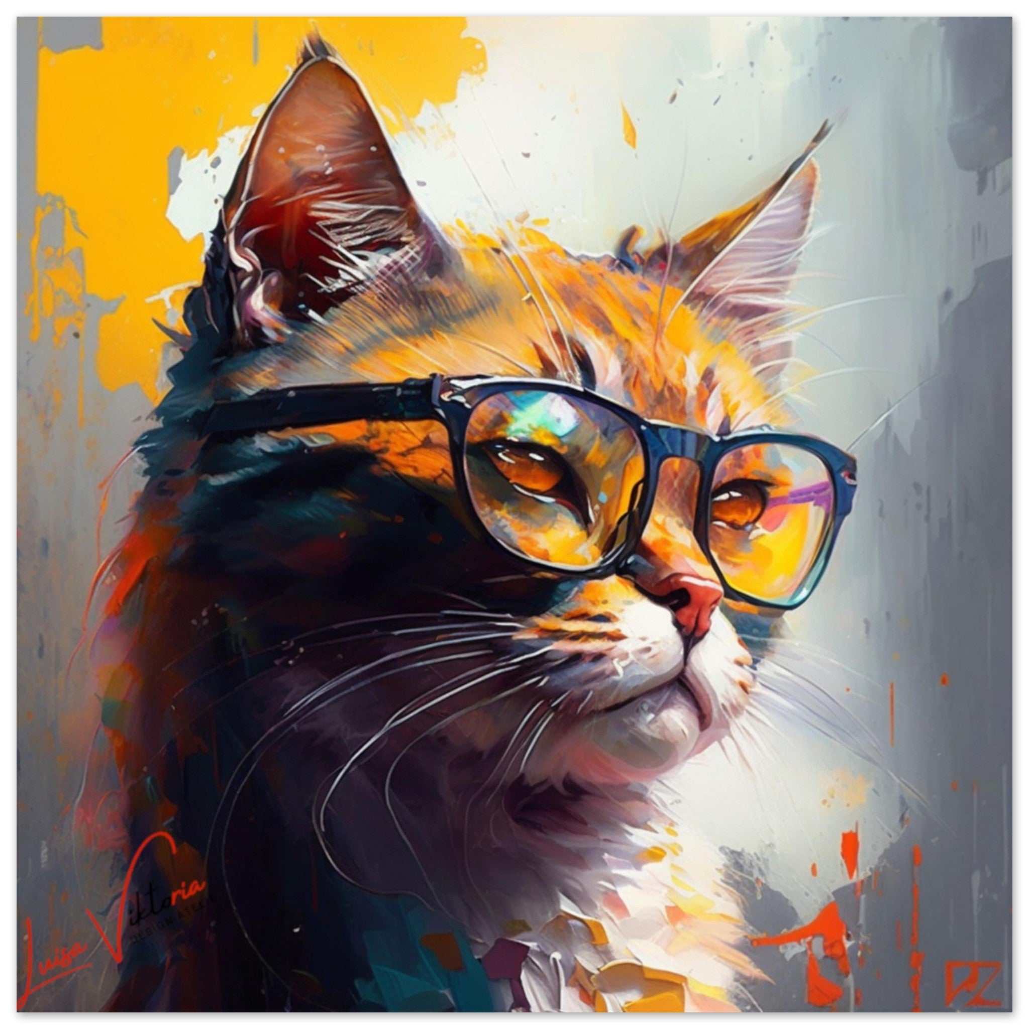 Cat with glasses luxury wall art decor unique gift Luisa-Viktoria