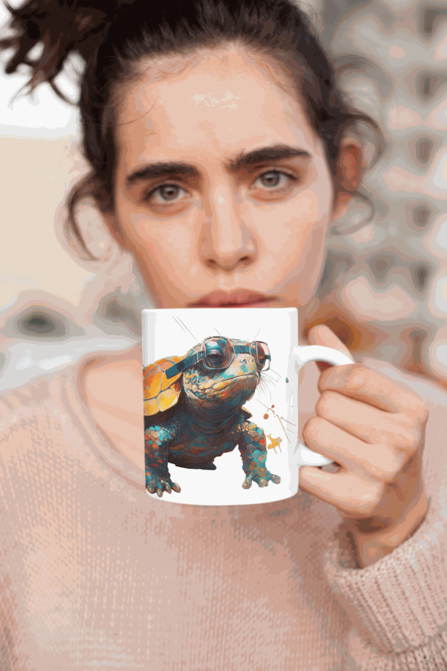 Turtle with glasses ceramic coffee mug