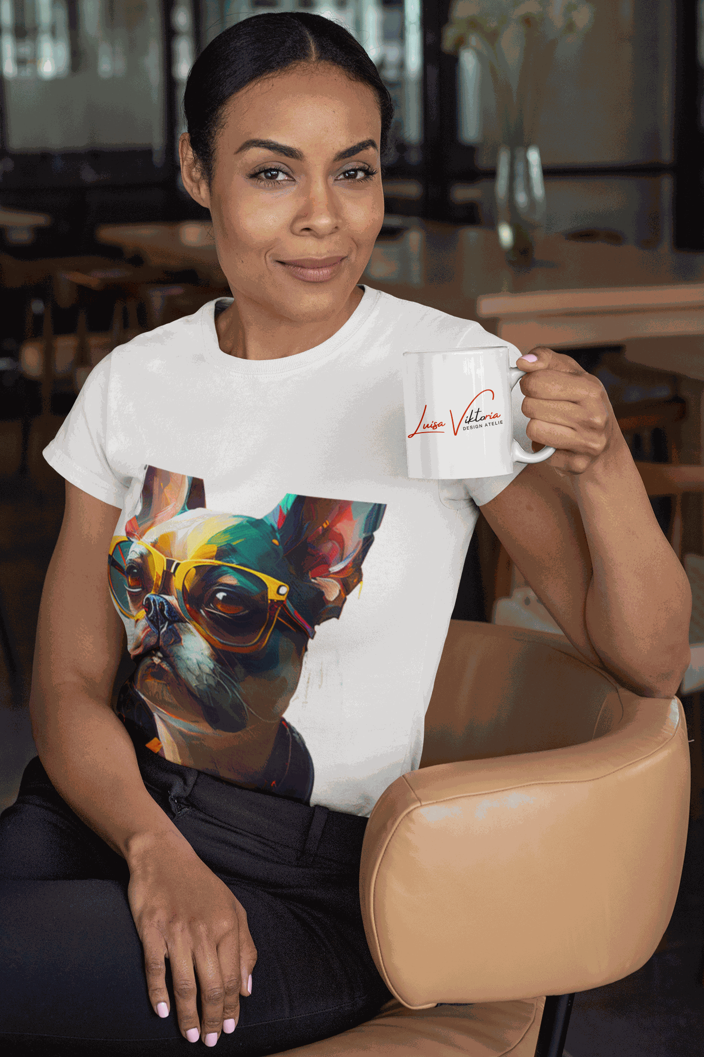 T-shirt unisexe au design tendance. Bouledogue français. Luisa Viktoria