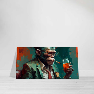 Monkey with cigar and whiskey. Colorful Wall Art, canvas gift, Luisa Viktoria.