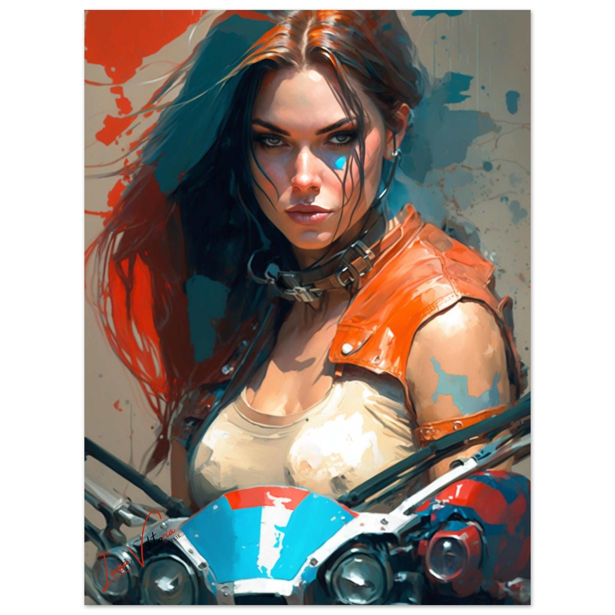 Bike and lady colorful poster art print Luisa-Viktoria