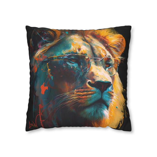 Pillow Case black, Lion with glasses, Animal Art, Desing gift, by Luisa Viktoria