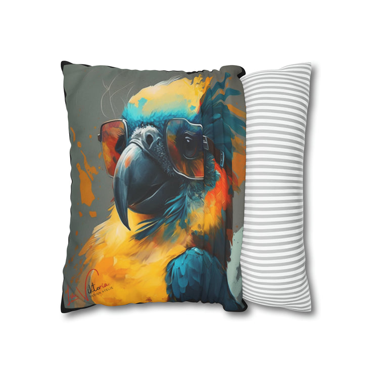 Pillow Case black, Parrot, Animal Art, Desing gift, by Luisa Viktoria