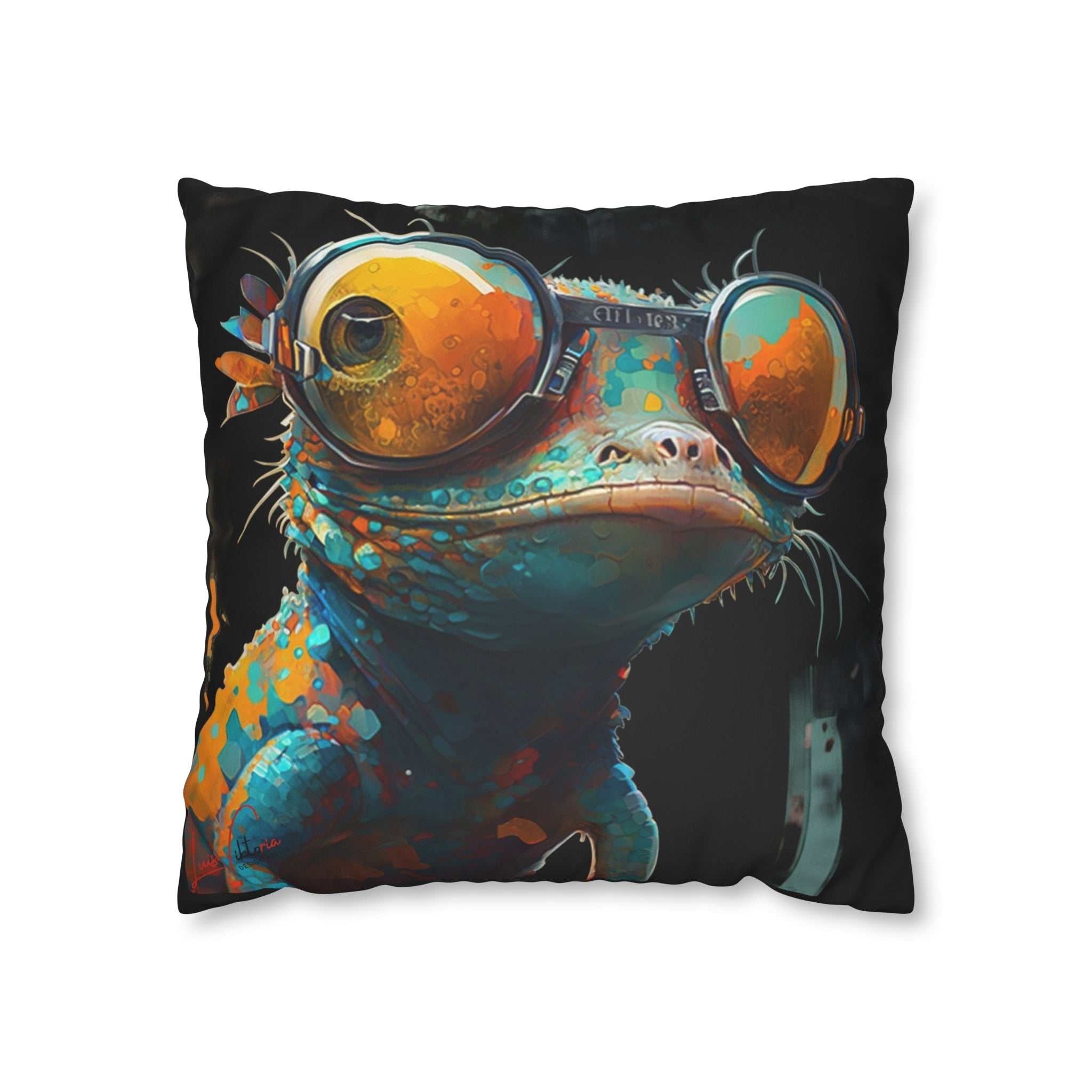 Geckos with glasses accent pillow Desing gift, by Luisa Viktoria