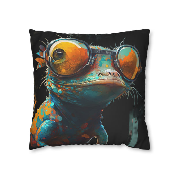 Pillow Case black, Geckos with glasses, Animal Art, Desing gift, by Luisa Viktoria