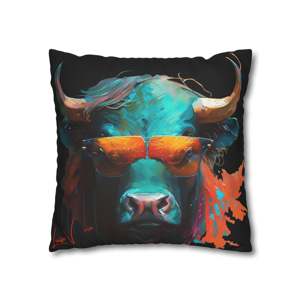 Pillow Case black, Bull with glasses, Animal Art, Desing gift, by Luisa Viktoria