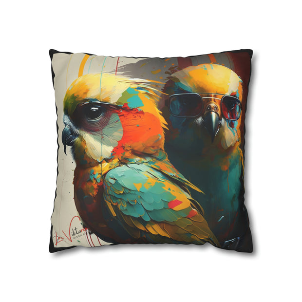 Pillow Case black, Budgies, Animal Art, Desing gift, by Luisa Viktoria