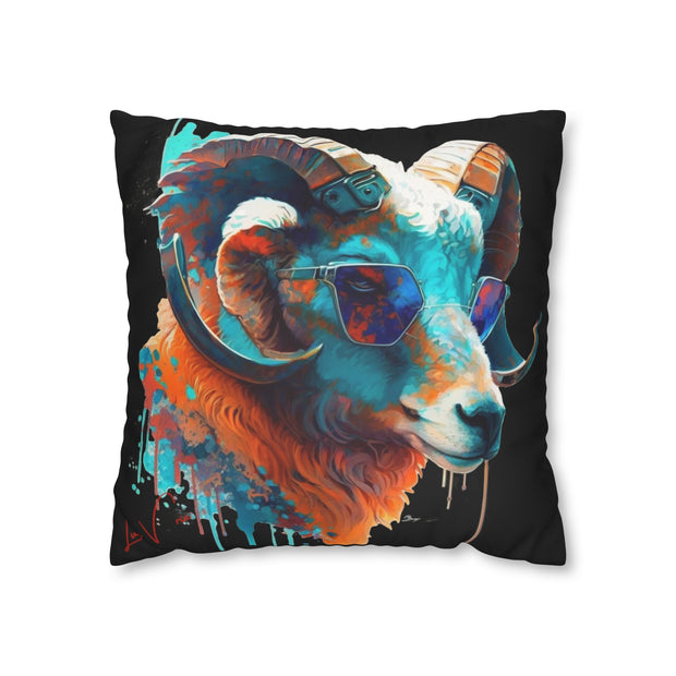 Pillow Case black, Capricorn with glasses, Animal Art, Desing gift, by Luisa Viktoria