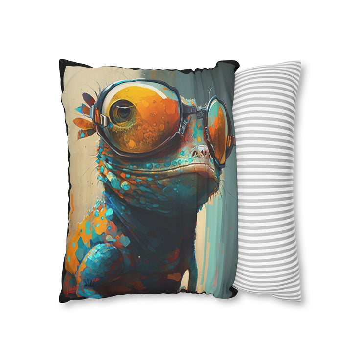 Pillow Case black, Geckos with glasses, Animal Art, Desing gift, by Luisa Viktoria