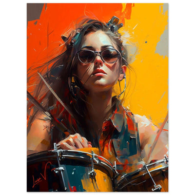 Drummer lady colorful poster art print Luisa-Viktoria