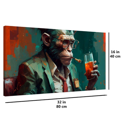 Monkey with cigar and whiskey horizontal canvas wall art print