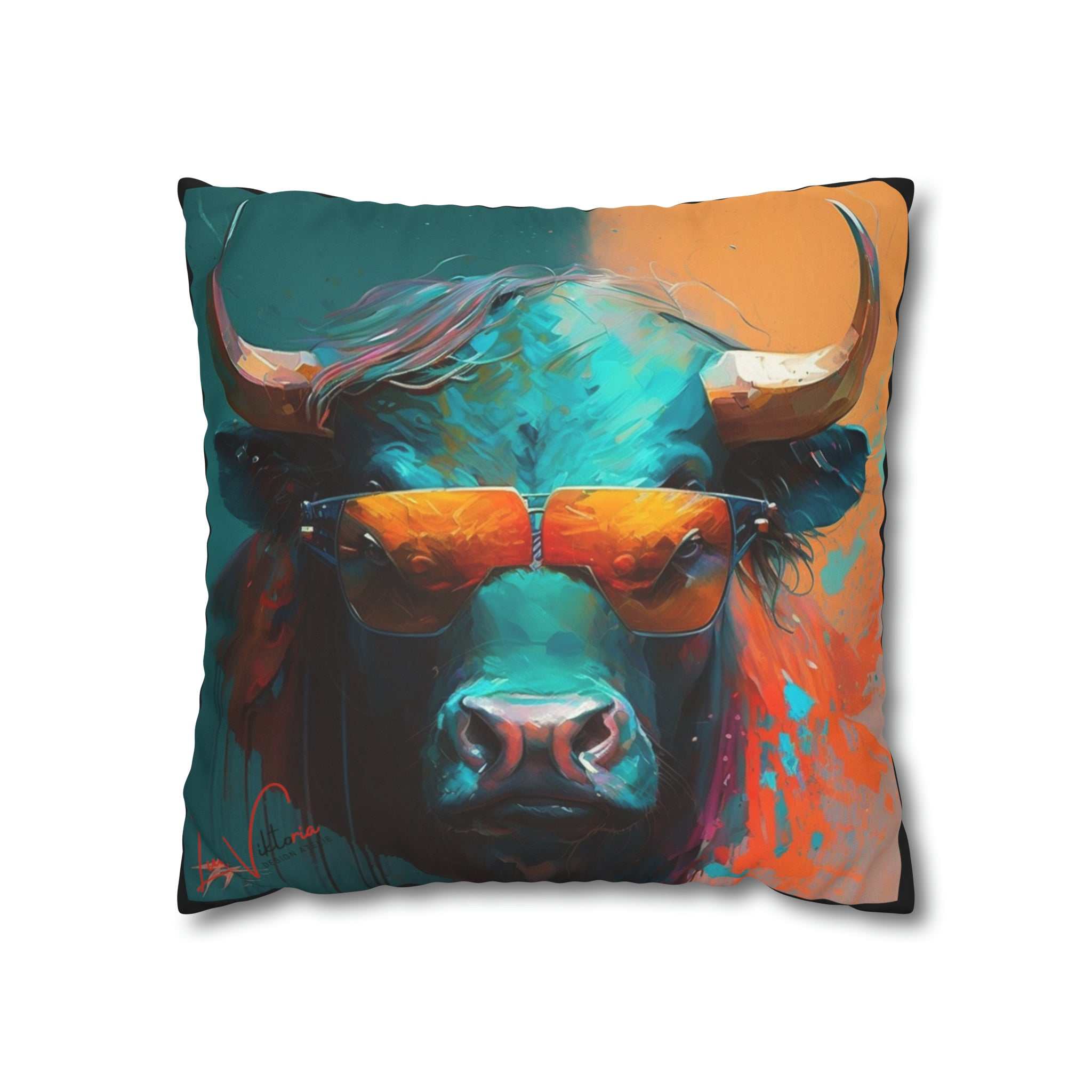 Bull with glasses accent pillow cover and throw cushion case Luisa-Viktoria