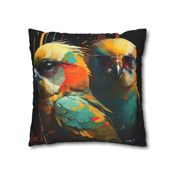 Pillow Case black, Budgies, Animal Art, Desing gift, by Luisa Viktoria