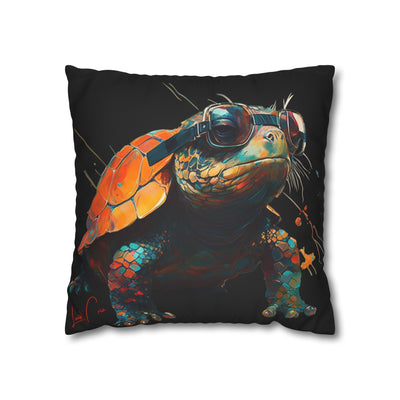 Pillow Case black, Turtle wiht glasses, Animal Art, Desing gift, by Luisa Viktoria