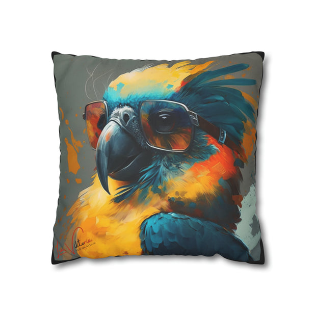 Pillow Case black, Parrot, Animal Art, Desing gift, by Luisa Viktoria