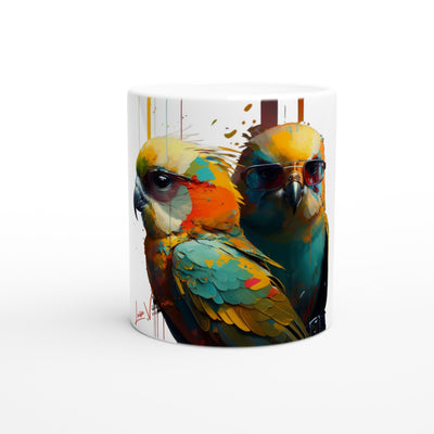 Ceramic Mug 11oz, Budgies, Design gift, by Luisa Viktoria