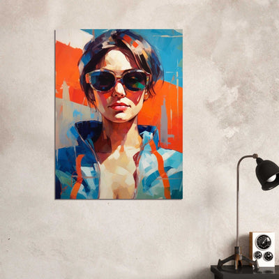 Woman in blue colorful poster art print 