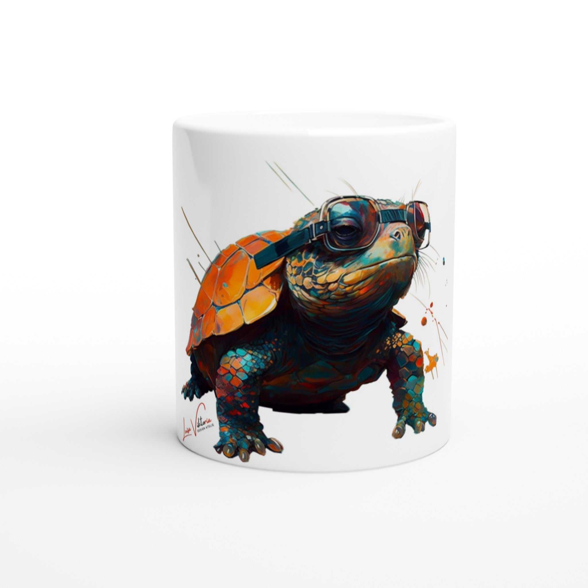 Turtle with glasses ceramic coffee mug Design gift, by Luisa Viktoria