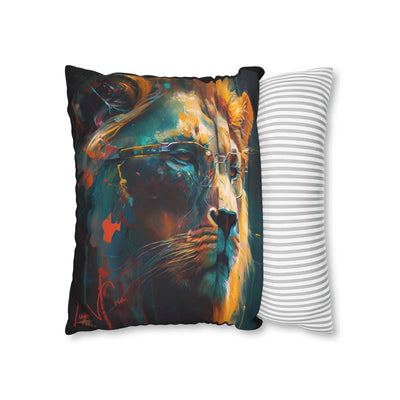 Pillow Case black, Lion with glasses, Animal Art, Desing gift, by Luisa Viktoria