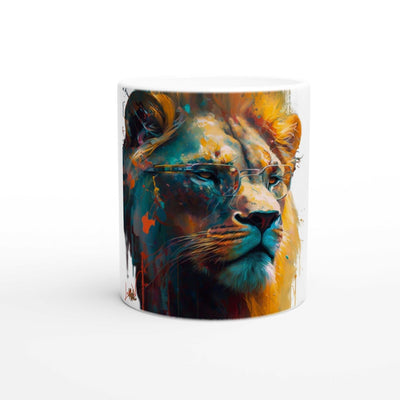 Lion with glasses ceramic coffee mug Design gift, by Luisa Viktoria