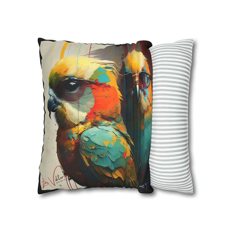 Pillow Case black, Budgies, Animal Art, Desing gift, by Luisa Viktoria