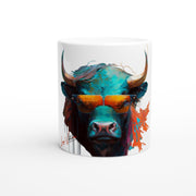 Ceramic Mug 11oz, Bull with sunglasses, Design gift, by Luisa Viktoria