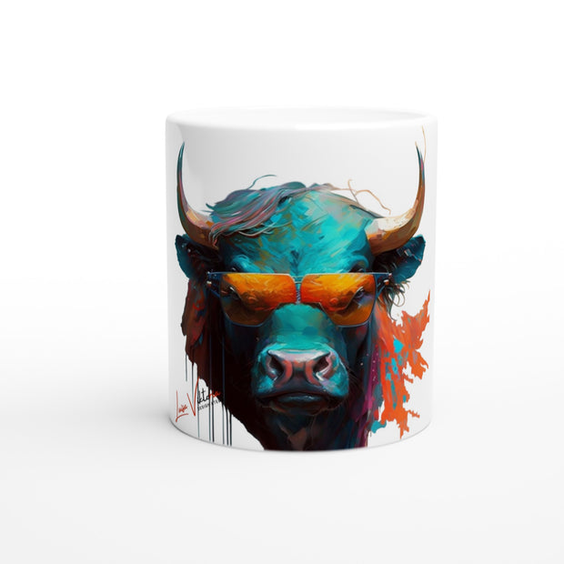 Ceramic Mug 11oz, Bull with sunglasses, Design gift, by Luisa Viktoria