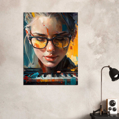 Piano and lady colorful poster art print