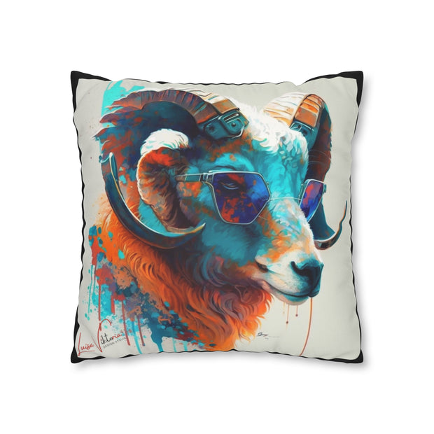 Pillow Case black, Capricorn with glasses, Animal Art, Desing gift, by Luisa Viktoria