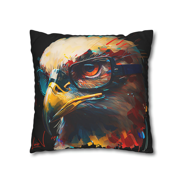 Pillow Case black, Eagle with glasses, Animal Art, Desing gift, by Luisa Viktoria