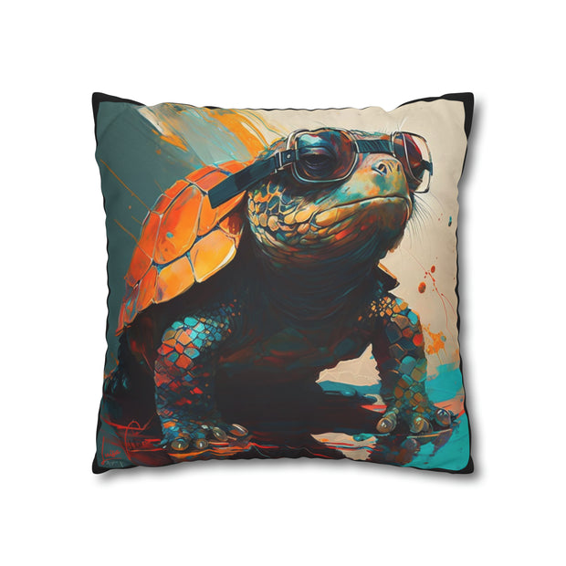 Pillow Case black, Turtle wiht glasses, Animal Art, Desing gift, by Luisa Viktoria