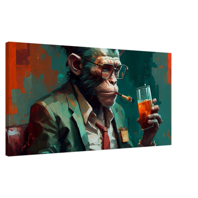 Monkey with cigar and whiskey horizontal canvas wall art print