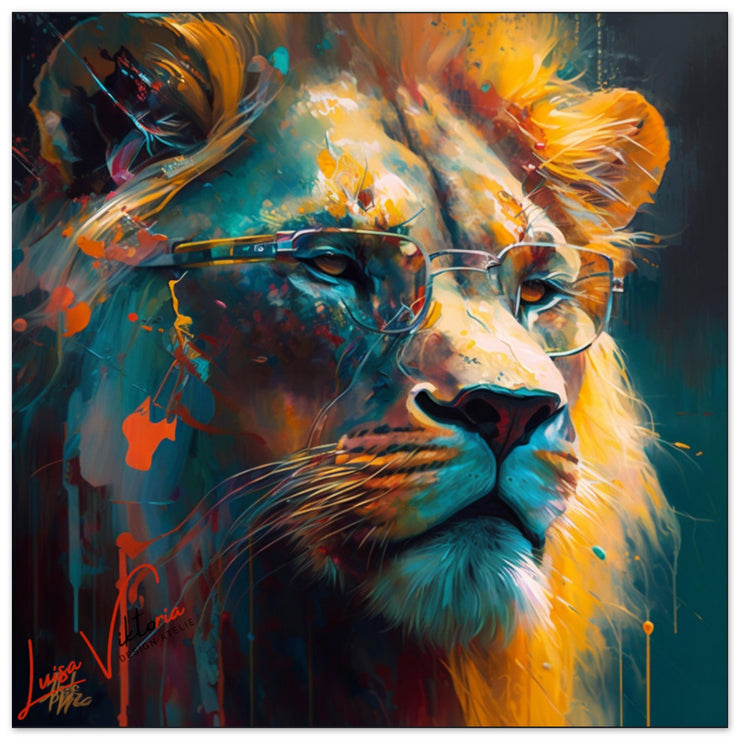 Forex prints, Lion wiht glasses, animal art, design gift, by Luisa Viktoria