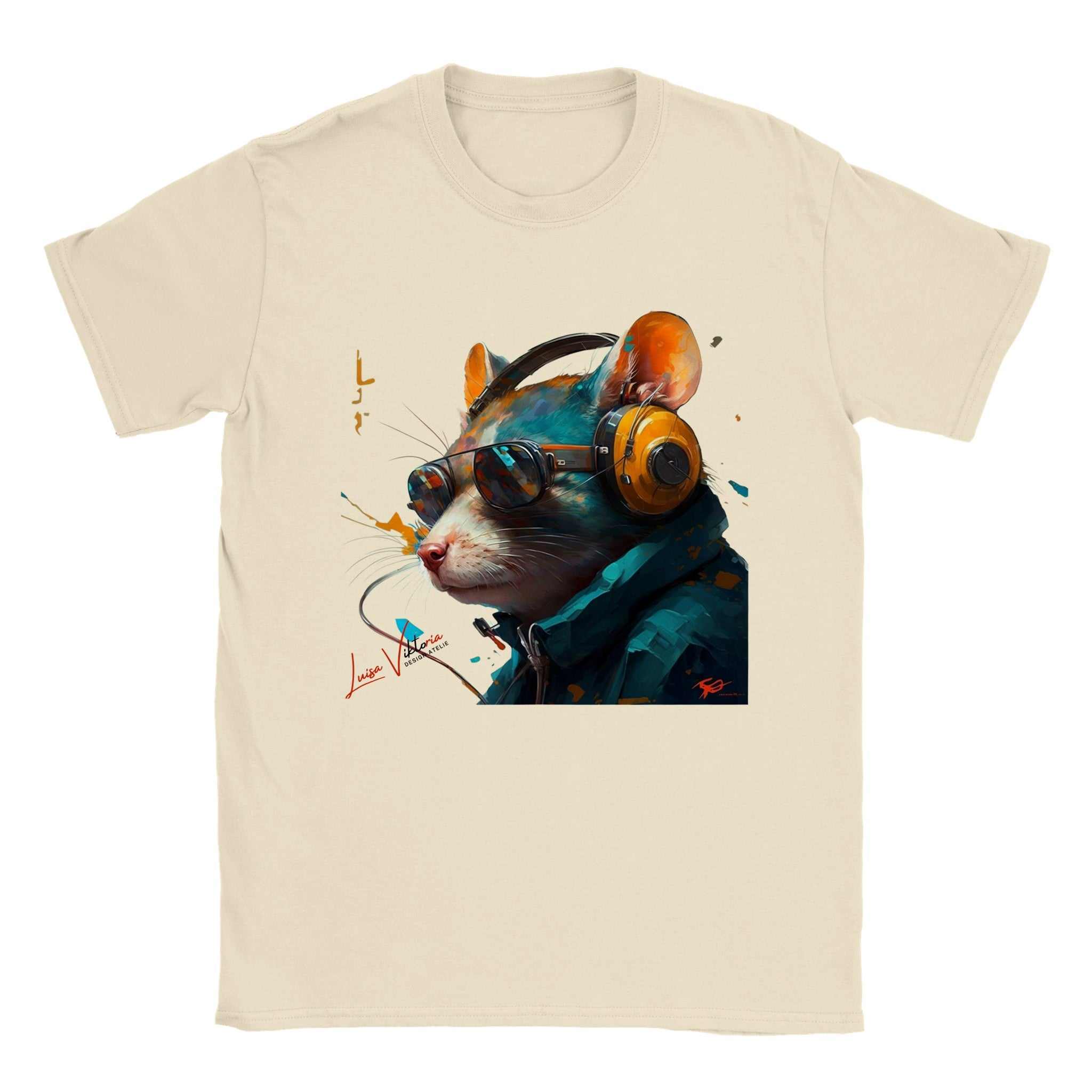 Unisex Trend Art Design T-Shirt. Rat with glasses. Luisa Viktoria