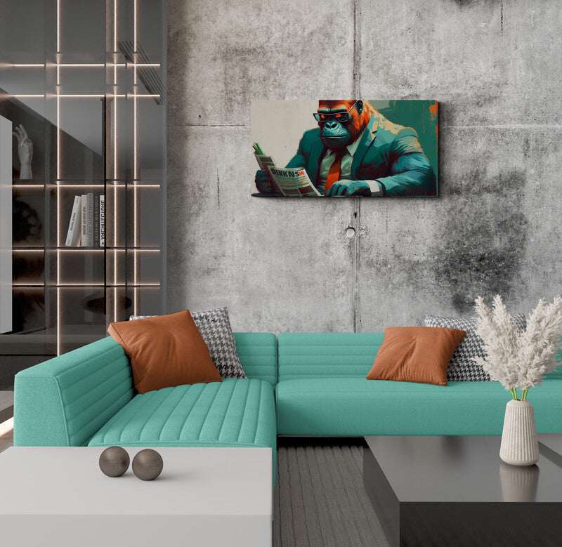 Gorilla with newspaper - canvas wall art print