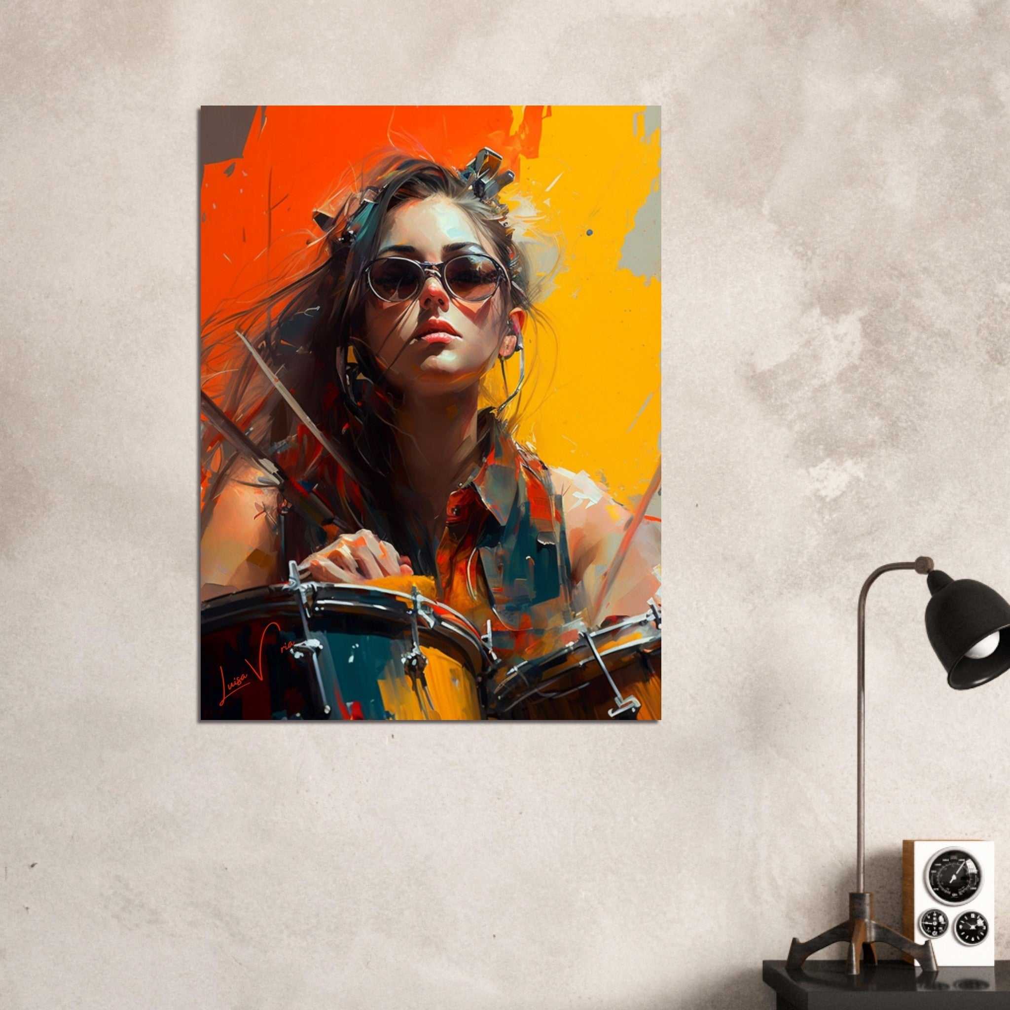 Drummer lady colorful poster art print